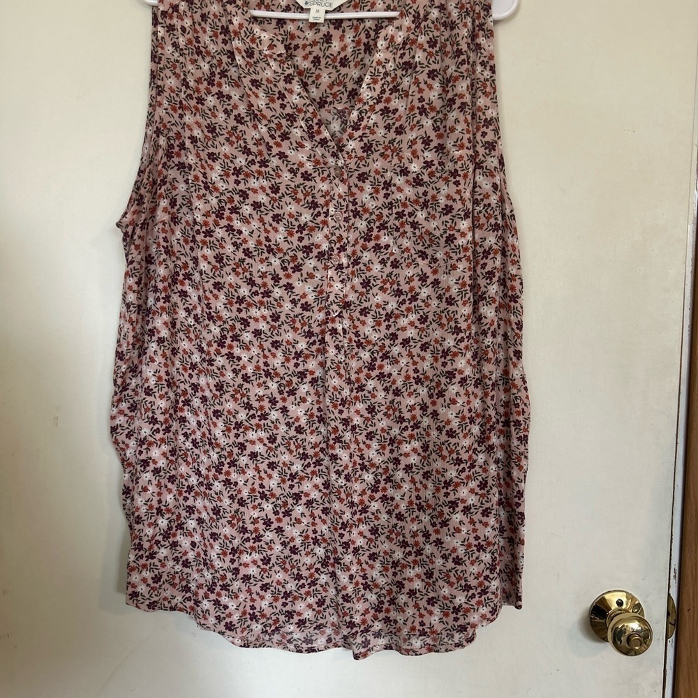 Market & Spruce Prat Sleeveless Henley Blouse 1X Pink & Floral